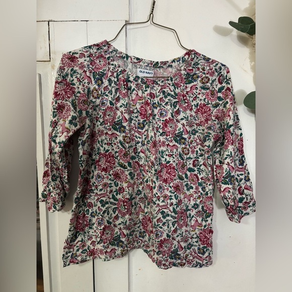 Old Navy Pink and Green Floral Top - Picture 1 of 5